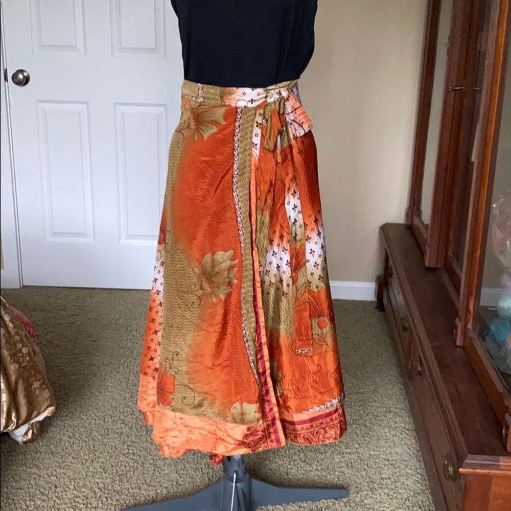 Silk saree wrap around skirt - 3/4 length